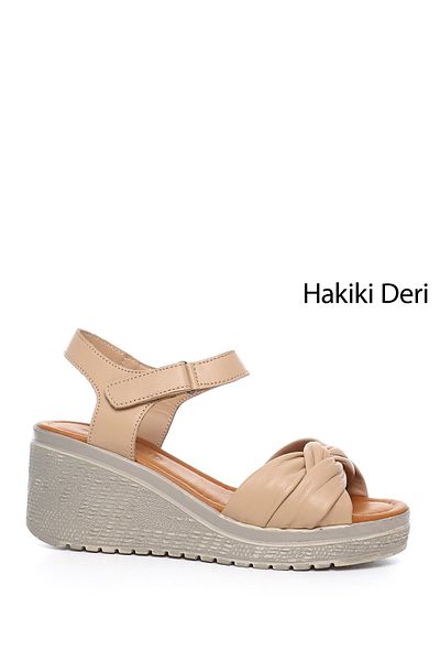 GÖNDERİ(R) Sandale din piele naturală cu toc cu pană, cu curele cu velcro, pentru femei/fete