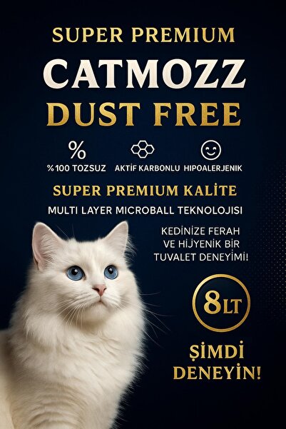 CatMozz Dust Free %100 Tozsuz Süper Premium Aktif Karbon Topaklaşan Hipoalerjik Kokusuz Ince Kedi Kumu 8 Lt