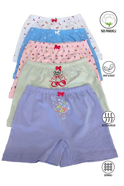 ÖZKAN underwear Özkan 41602 5 пакета памучни меки и удобни къси боксерки за момичета в различни цветове