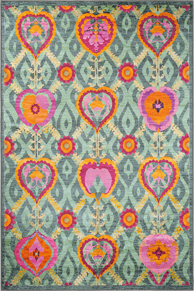 Cool Halı Beylerbeyi By 844 Yeşil Halı Çiçek Desenli Otantik Ev Salon Halısı ...
