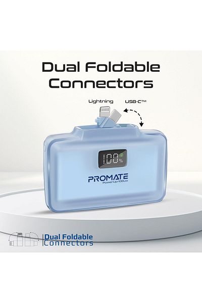 Promate PowerUp-10 Duo - Portable Battery 10000mAh with USB-C and Lightning Connectors, 20W Power, B