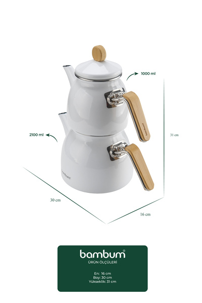 Bambum Sultan Bamboo Handle Teapot Set and White