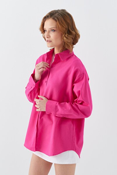 Mixray Fuchsia 4621 Women's Basic Pleated Shirt
