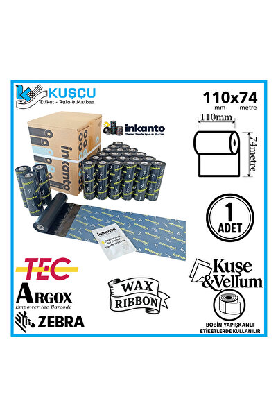 Inkanto 1 ADET Armor 110mmx74mt Wax Ribon Kuşe&Vellum