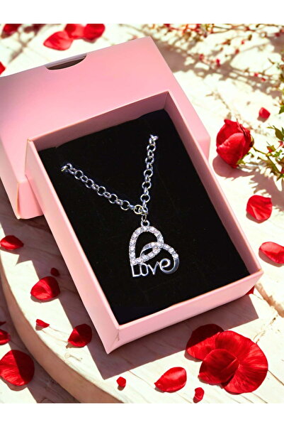 Zirkon Love Yazılı Kalpli Kolye