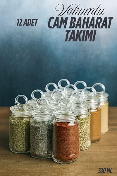 Serin Bardak 12 Pieces Vacuum Ring Cover Glass Spice Set (with Sticker Gift)