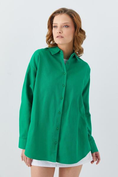 Mixray Green Basic Shirt - 4621 Women's Pleated Back