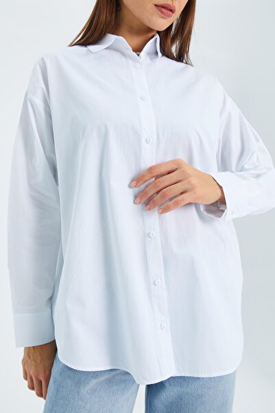 Mixray 4618 Women's Basic Shirt with Back Robe White