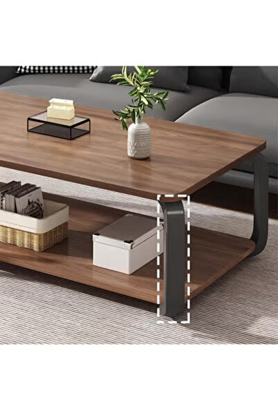 Taimi طاولة قهوة خشبية بتصميم عصري مع مساحة تخزين مزدوجة وأرجل معدنية، 120×60×43 سم