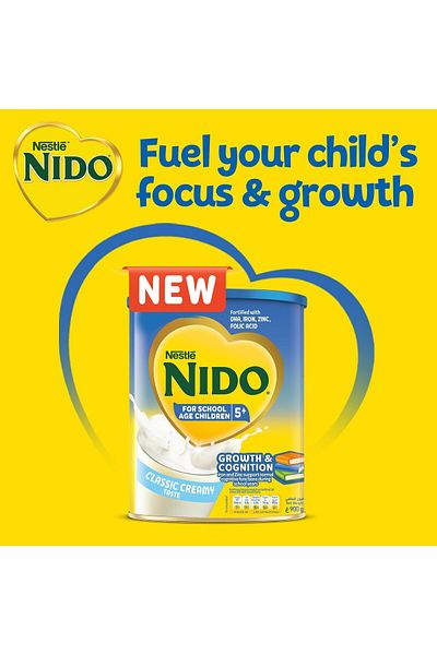 nido علبة طعام نستله سكول سن 5 سنوات بطعم كريمي كلاسيكي، 900 جرام، بطعم كريمي كلاسيكي، لدعم النمو