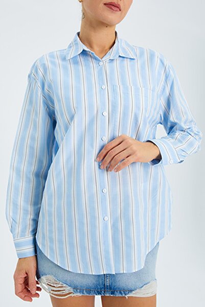 Mixray Синя сорочка в товсті смужки 4605 для жінок