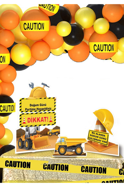 Big Party Inşaat Temalı Dekoratif Kişiye Özel Ayaklı 3 Parça Pano Seti