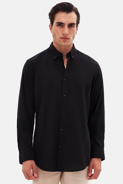 D'S Damat Ds Damat Comfort Cămașă 100% bumbac cu guler cu nasturi negru