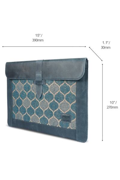 LONDO Blue Genuine Leather And Woven Fabric Macbook Pro 15 Inch, 16 Inch Compatible Laptop Case