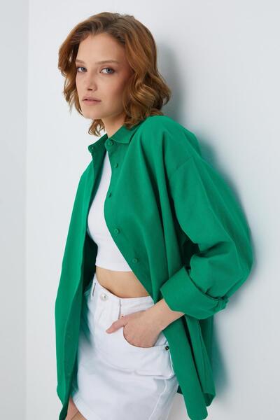 Mixray Green Basic Shirt - 4621 Women's Pleated Back