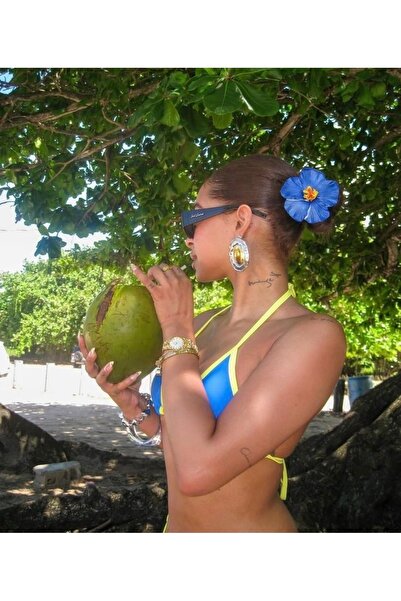 FloresDeCarnaval Tropik Havai Çiçekli Mavi Saç Tokası