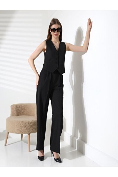 Melek Bebeğim Women's Black Plain Buttoned Vest