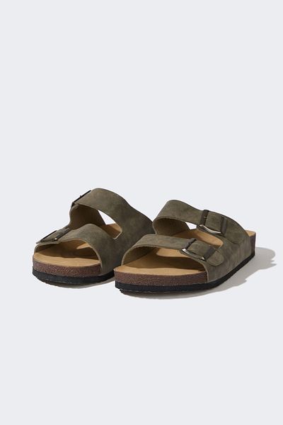 DeFacto Men's Faux Leather Slippers - Flat Sole, Double Band, C3754AX24HS
