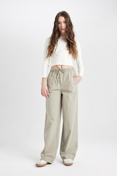 DeFacto Cool Straight Fit Poplin Pants with Straight Pockets and Elastic Waist Lace D3764Ax24Au
