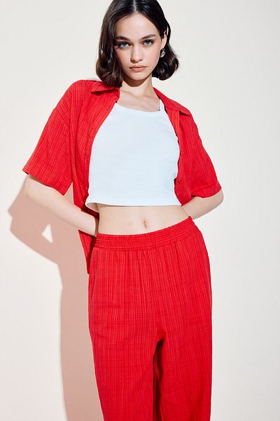 DeFacto Oversize Wide Fit Linen Look Short Sleeve Shirt A9135Ax24Sm