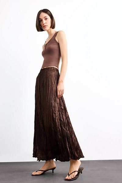 DeFacto Relax Fit Elastic Waist Satin Long Skirt G0387Ax25Sm