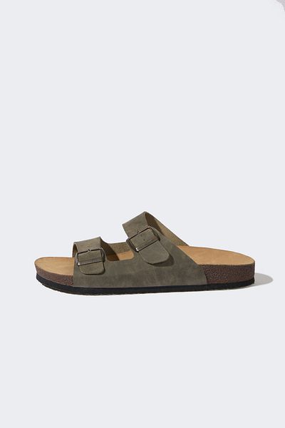 DeFacto Men's Faux Leather Slippers - Flat Sole, Double Band, C3754AX24HS