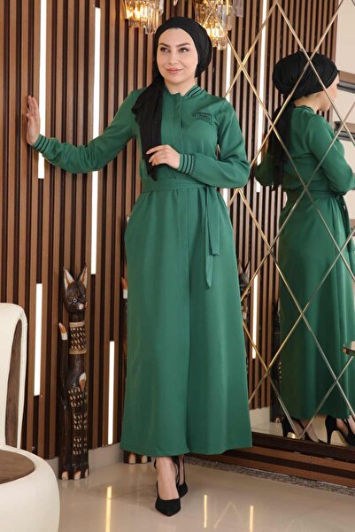 Modamihram Rejtett gomb, bordázott Abaya smaragd 18901