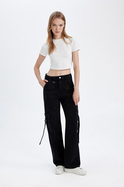 DeFacto Wide Leg Cargo High Waist Long Jean Trousers 3168109