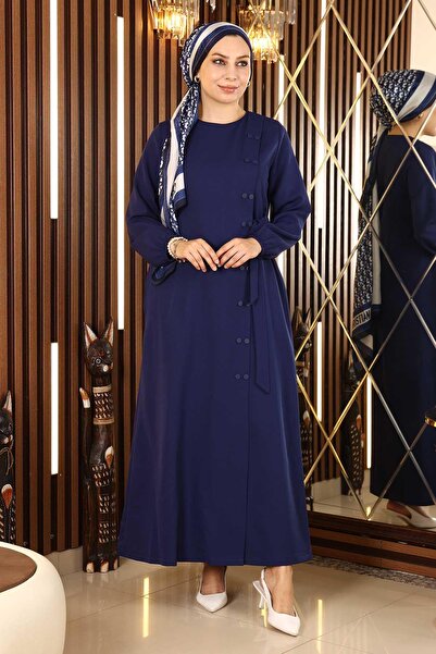 Modamihram Buttoned Side Tied Abaya Indigo 19133