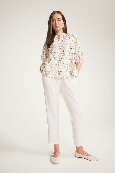 DeFacto Wide Leg Pocket Detailed Flexible Waisted Straight Leg White Trousers F0994Ax25Sm