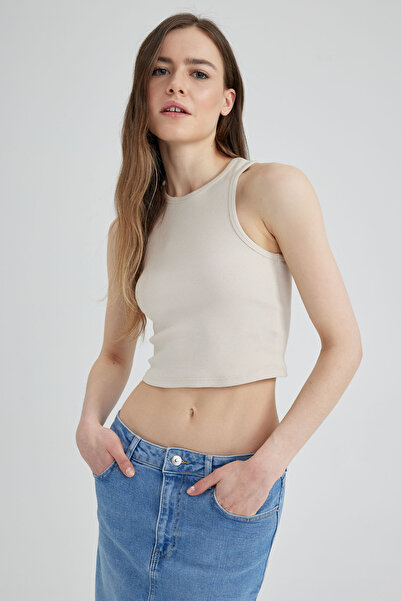 DeFacto Slim Fit Halter Yaka Pamuklu Crop Top