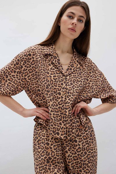 DeFacto Κοντομάνικο πουκάμισο Loose Fit Leopard Print Modal F0879AX25SM