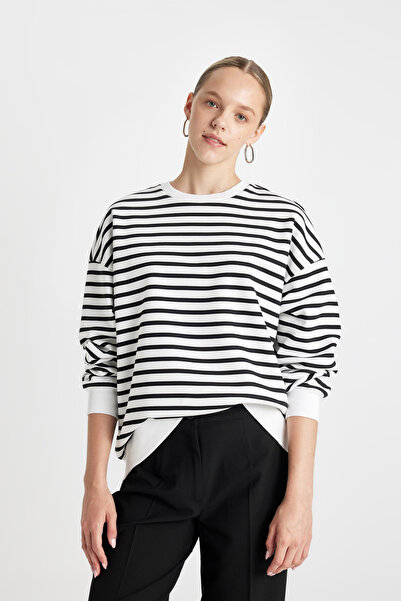 DeFacto Oversize Fit Striped Crew Neck Sweatshirt B2085ax23au
