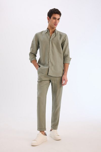 DeFacto Πουκάμισο λινό Polo Neck Regular Fit - Μακρυμάνικο C1825ax24sm