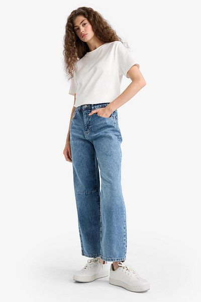 DeFacto Barrel Fit Normal Waist Ankle Length Jean Washed Trousers F6102Ax25Hs