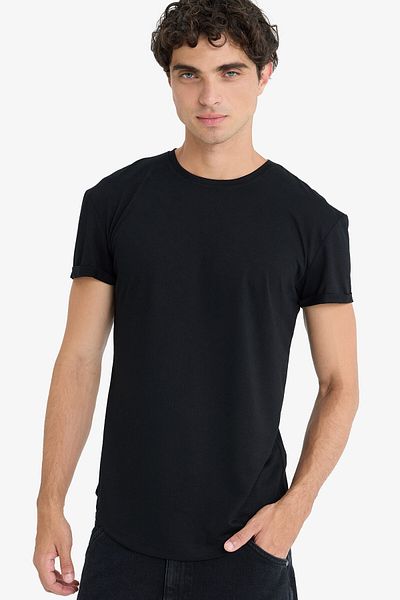 DeFacto Long Muscle Fit Crew Neck Základní jednolité tričko s krátkým rukávem N2104Az23Sp