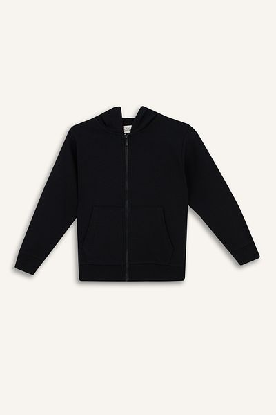 DeFacto Cardigan negru cu glugă pentru băiat - cu fermoar și buzunare T7468a624au