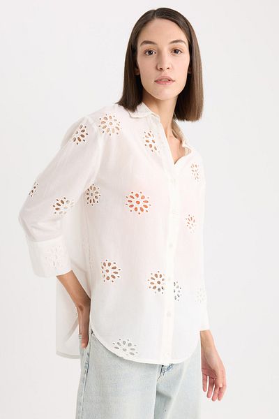 DeFacto Oversize Wide Fit Embroidery Long Sleeve Shirt B5419Ax24Sm