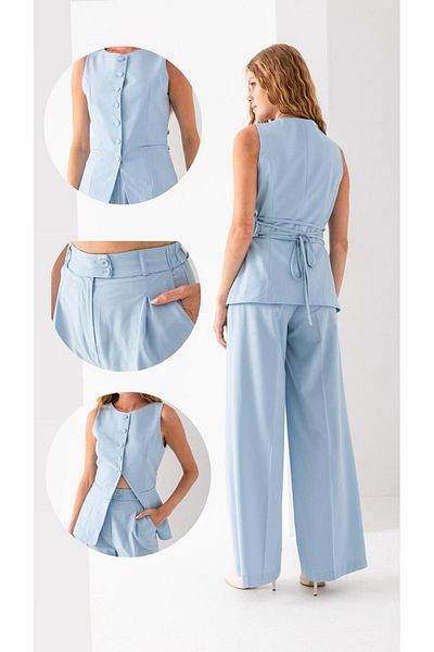 VUNTAL Back Tie Detailed Vest Double Suit