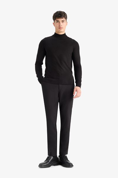 DeFacto Черен тънък пуловер Slim Fit с половин яка
