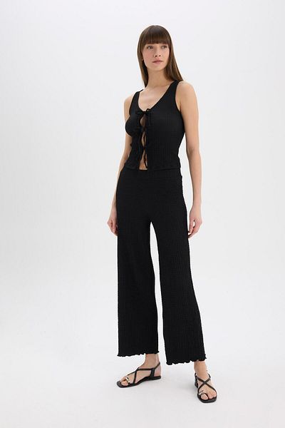 DeFacto Wide Leg Wide Leg Elastic Waist Basic Plain Wrinkle Pants D3570Ax25Sp
