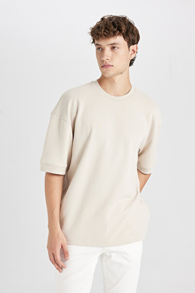 DeFacto Loose Fit Bisiklet Yaka Kısa Kollu Ağır Kumaş Basic Düz Tişört B4844ax24sp