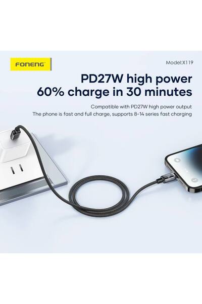 Fibaks 27W Iphone Type-c To Lightining Foneng Hızlı Şarj Kablosu 1 Metre 7 8 X Xr 11 12 13 14 Pro Max Plus