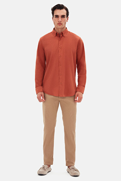 D'S Damat Ds Damat Comfort csempés gombos galléros, kényelmes szabású, lenvászon hatású 100% pamut ing