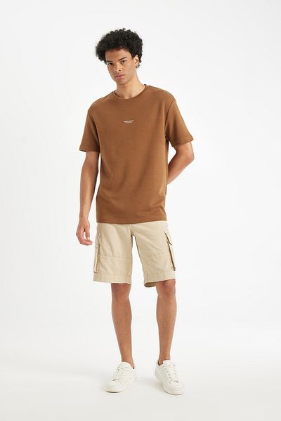 DeFacto Bedrucktes, kurzärmliges T-Shirt aus schwerem Stoff mit normaler Passform und Rundhalsausschnitt B4217ax24sp