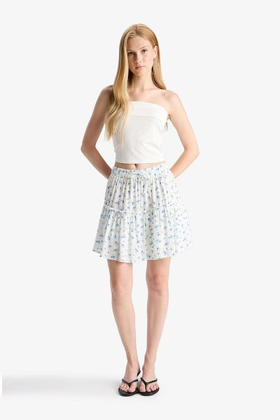 DeFacto Fusta mini din viscoză Crinkle, cu model floral, cu talie înaltă, căptușeală din bumbac pieptănat F7223AX25HS