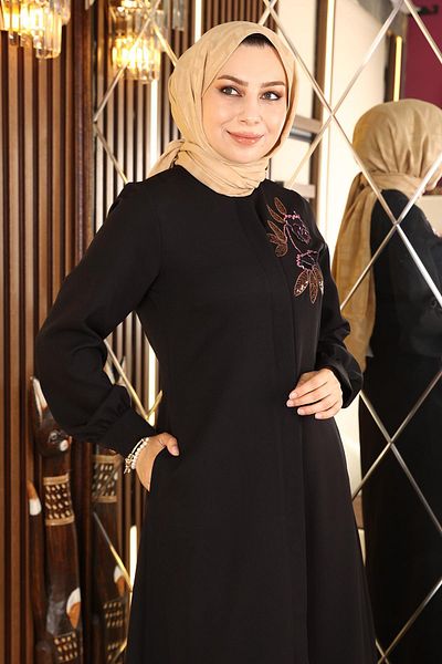 Modamihram Hijab brodat Abaya negru 10773