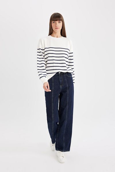 DeFacto Relax Fit Crew Neck Striped Thin Sweatshirt A9255Ax23Wn