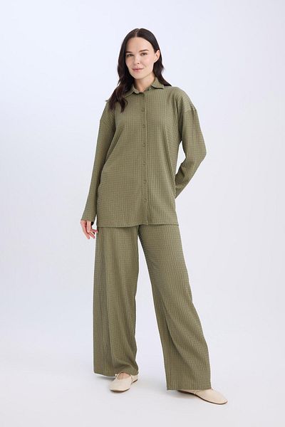 DeFacto Straight Fit Wrap-Around Trousers - Elastic Waist, Wide Loose Leg D7522Ax24Au