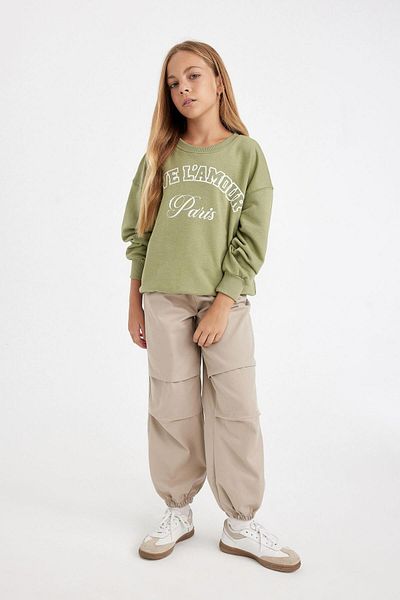 DeFacto Girl's Cotton Parachute Trousers - Elastic Waist and Legs, Pockets C8776A824Au